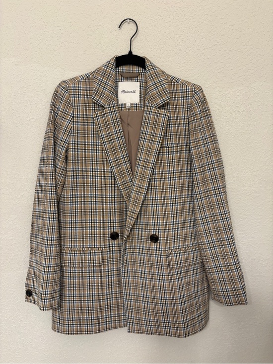 Madewell Jackets & Blazers - Madewell Tan Plaid Double-Breasted Blazer